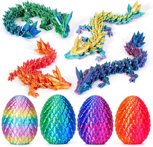 4PCS 3D Printed Dragon Egg, Mystery Easter Egg Articulated Crystal Animals Fidget Toy for Kis Boy Girls, 3D Print Small Dinosaur Eggs Toy Mythical Pieces Dragon in Egg (4-Piece-C)