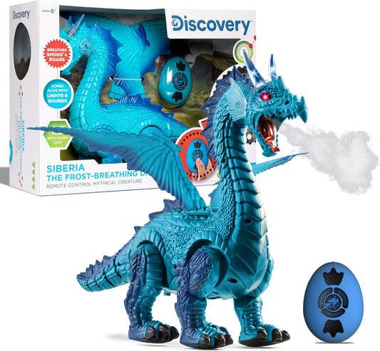 Discovery Kids RC Dragon Smoke, Large Dinosaur Toy w/Actual Smoke Breath, Wing-Flapping, Roaring, Light-Up, Realistic Sound, Easy to Use Remote Control, Fire Mist, Fun Robot Birthday