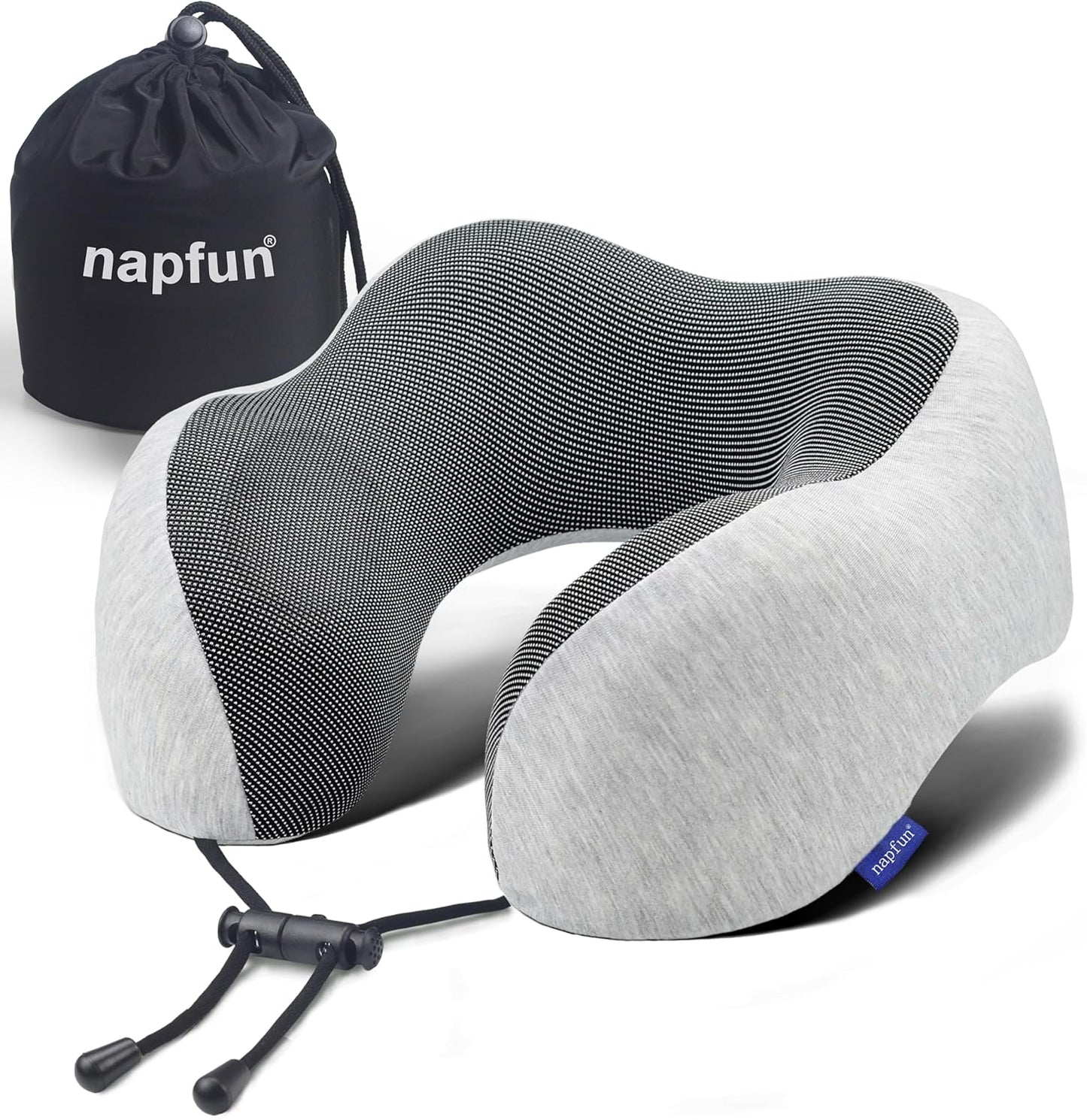 napfun Neck Pillow for Traveling, Upgraded Travel Neck Pillow for Airplane 100% Pure Memory Foam Travel Pillow for Flight Headrest Sleep, Portable Plane Accessories, Light Grey