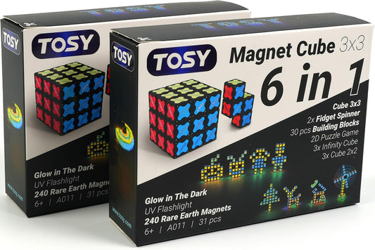 Magnet Cube 3x3 - 240 Magnets, 30 Blocks, Easter Basket Stuffers Essentials for Kids/Teens, 6in1 Toy: 3x3-2x2 Puzzle Cube Game, Transformable Fidget Spinner, Infinity Cube, Infinity Cube & More