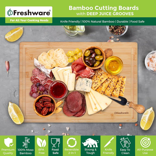 20 Inch 2XL Bamboo Cutting Boards for Kitchen, Stove Top Butcher Block, Extra Large Wooden Carving Board for Meat, Veggies, Charcuterie Board with Deep Juice Grooves (2XL, 20x14")