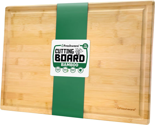 20 Inch 2XL Bamboo Cutting Boards for Kitchen, Stove Top Butcher Block, Extra Large Wooden Carving Board for Meat, Veggies, Charcuterie Board with Deep Juice Grooves (2XL, 20x14")